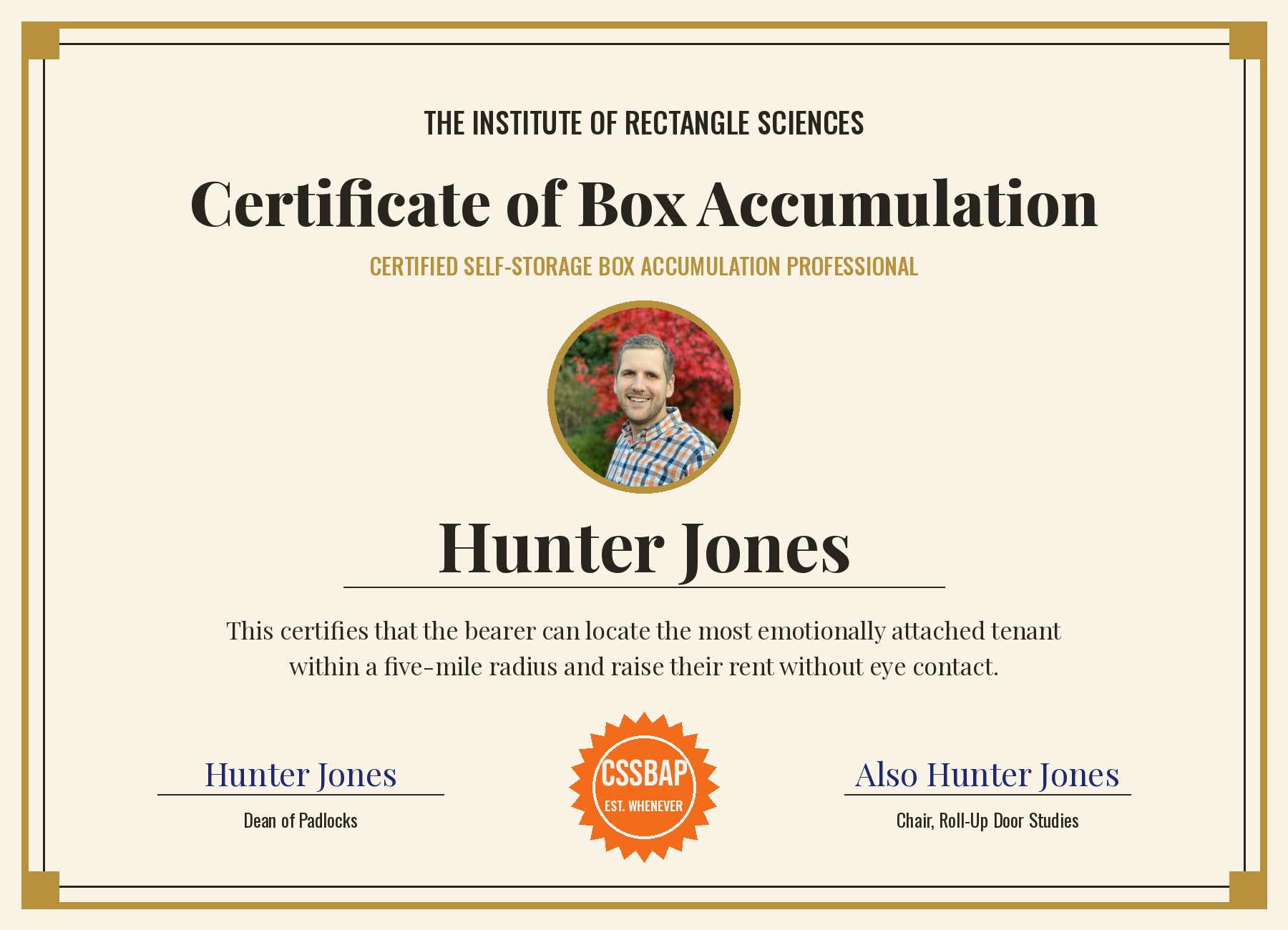 Certificate of Box Accumulation awarded to Hunter Jones
